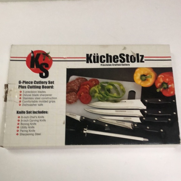 KucheStolz Precision Crafed 6 piece Cutlery Set Knife Sharpener & Cutting Board - Picture 2 of 10
